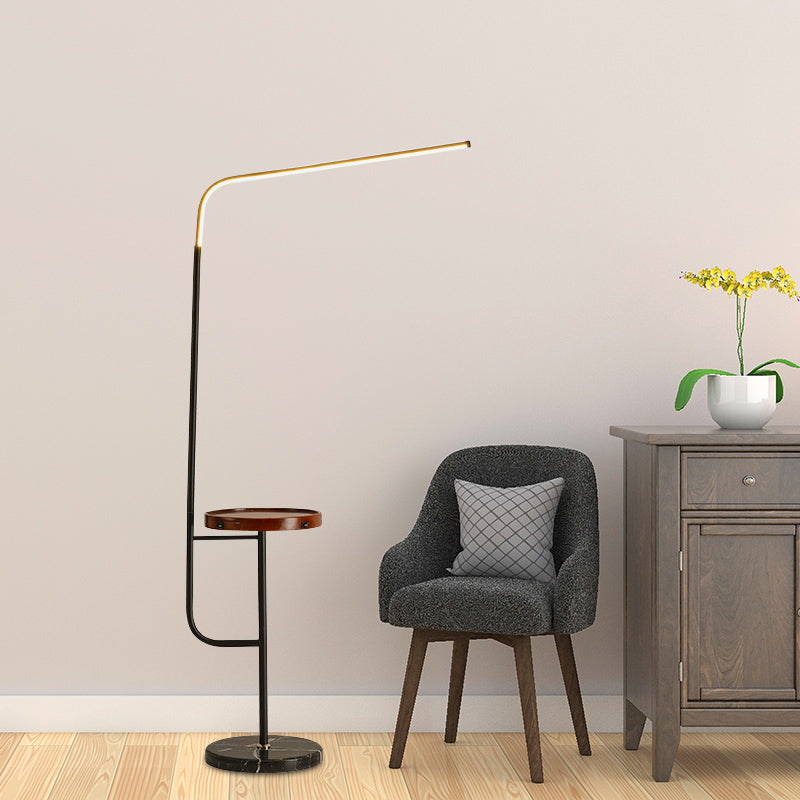 Tubular Reading Floor Light with Shelf Nordic Acrylic LED Bedroom Stand Up Lamp in Black/White Black Clearhalo 'Floor Lamps' 'Lamps' Lighting' 983535