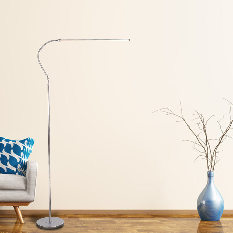 Silver Curved Stand Up Lamp Simplicity LED Metal Reading Floor Lighting for Study Room with Gooseneck Arm Clearhalo 'Floor Lamps' 'Lamps' Lighting' 983576