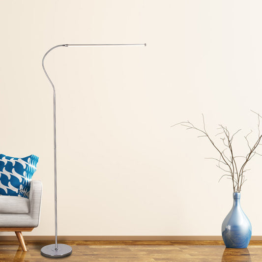 Silver Curved Stand Up Lamp Simplicity LED Metal Reading Floor Lighting for Study Room with Gooseneck Arm Clearhalo 'Floor Lamps' 'Lamps' Lighting' 983576
