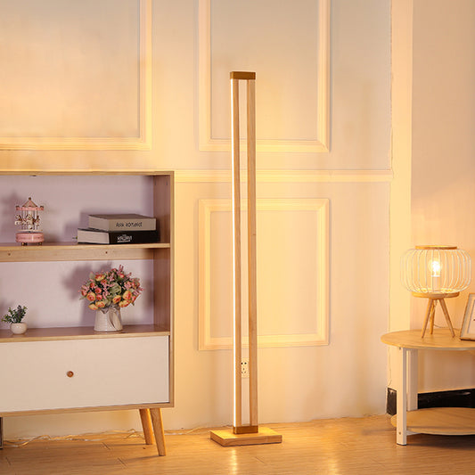 Beige Tubular Standing Lamp Modernist LED Wood Floor Reading Lighting for Living Room Wood Clearhalo 'Floor Lamps' 'Lamps' Lighting' 983607