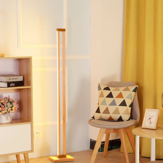 Beige Tubular Standing Lamp Modernist LED Wood Floor Reading Lighting for Living Room Clearhalo 'Floor Lamps' 'Lamps' Lighting' 983608