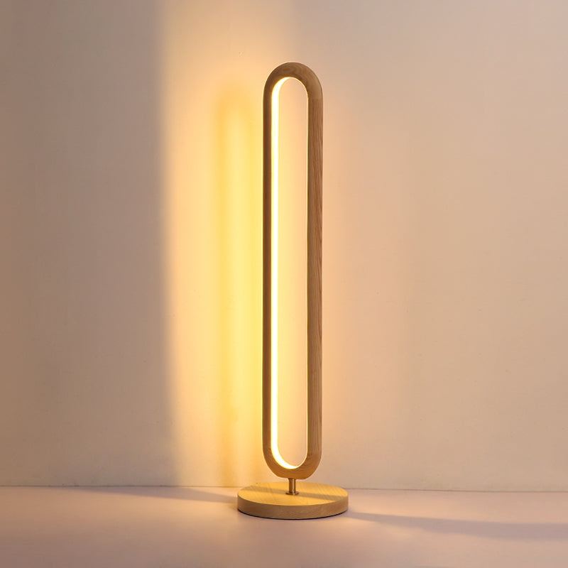 Wood Oval Frame Floor Reading Light Simplicity Brown/Beige LED Stand Up Lamp for Bedside Clearhalo 'Floor Lamps' 'Lamps' Lighting' 983613