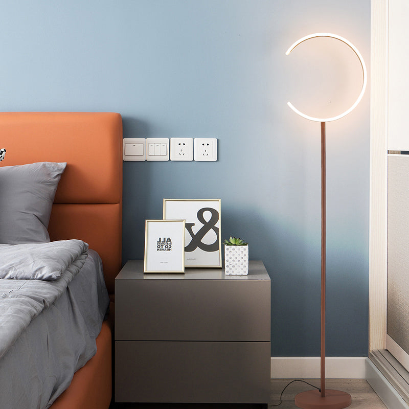 Simplicity C-Like Stand Up Lamp Acrylic LED Bedside Floor Reading Lighting in Coffee, Warm/White Light Clearhalo 'Floor Lamps' 'Lamps' Lighting' 983652