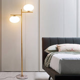 Gold Globe Standing Lighting Nordic 2 Heads Glass Reading Floor Lamp for Bedroom Gold Clearhalo 'Floor Lamps' 'Lamps' Lighting' 983705
