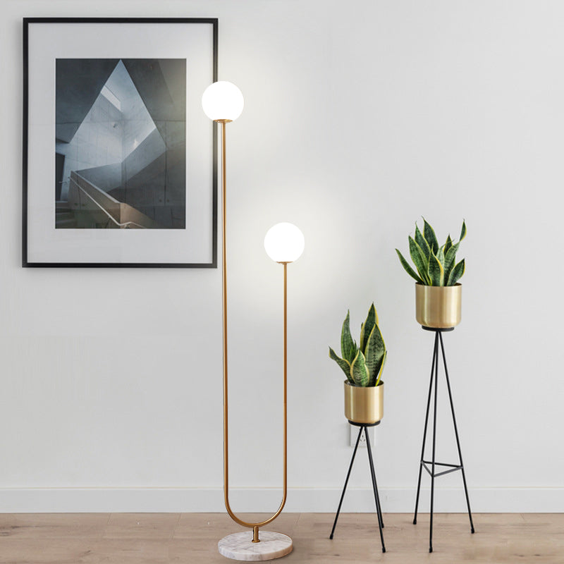 U-Like Floor Reading Lamp Contemporary Metal LED Gold Stand Up Light with White Glass Shade Gold Clearhalo 'Floor Lamps' 'Lamps' Lighting' 983717