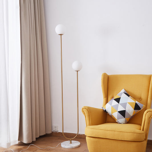 U-Like Floor Reading Lamp Contemporary Metal LED Gold Stand Up Light with White Glass Shade Clearhalo 'Floor Lamps' 'Lamps' Lighting' 983718
