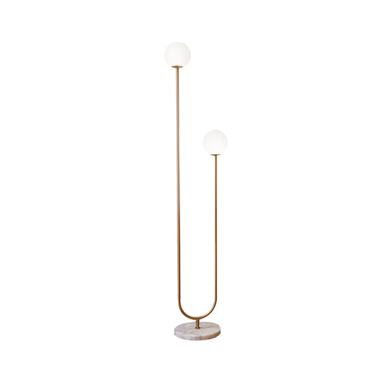 U-Like Floor Reading Lamp Contemporary Metal LED Gold Stand Up Light with White Glass Shade Clearhalo 'Floor Lamps' 'Lamps' Lighting' 983719