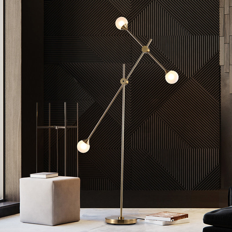 Metal Orb White Glass Shade Floor Lamp Modernist LED Gold Standing Lighting with Swing Arm Clearhalo 'Floor Lamps' 'Lamps' Lighting' 983726