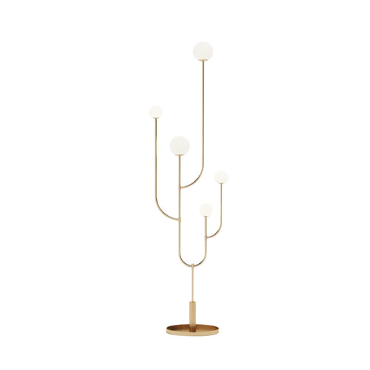 Macaron Cactus Stand Up Light Metal LED Bedroom Floor Reading Lamp with Sphere Opal Glass Shade in Brass Clearhalo 'Floor Lamps' 'Lamps' Lighting' 983730