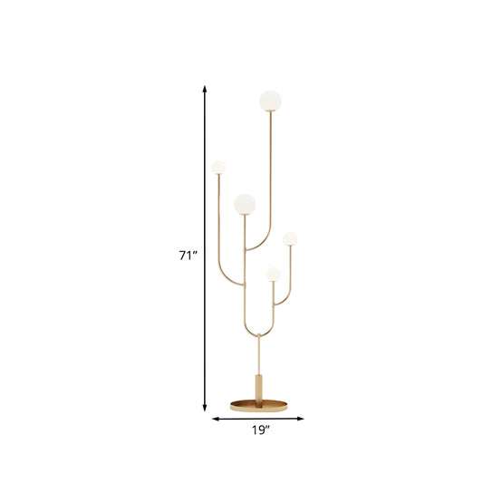 Macaron Cactus Stand Up Light Metal LED Bedroom Floor Reading Lamp with Sphere Opal Glass Shade in Brass Clearhalo 'Floor Lamps' 'Lamps' Lighting' 983732