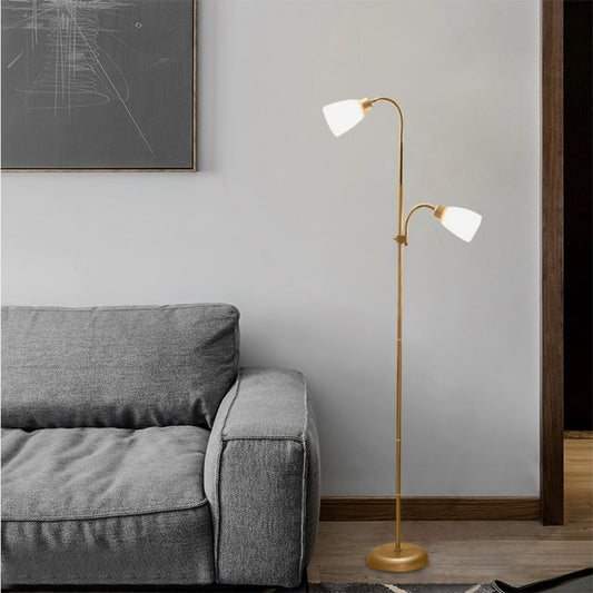 Trumpet Reading Floor Lamp Simplicity Acrylic 2 Bulbs Gold Standing Lighting for Study Room Clearhalo 'Floor Lamps' 'Lamps' Lighting' 983734