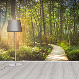 Stain-Resistant Leafy Pavement Mural Wallpaper Non-Woven Material Wall Art for Meeting Room