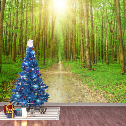 Waterproofing Sunshine and Forest Mural Custom-Printed Minimalist Wall Art for Office Room Green Clearhalo 'Wall Decor' 'Wall Mural' 984287