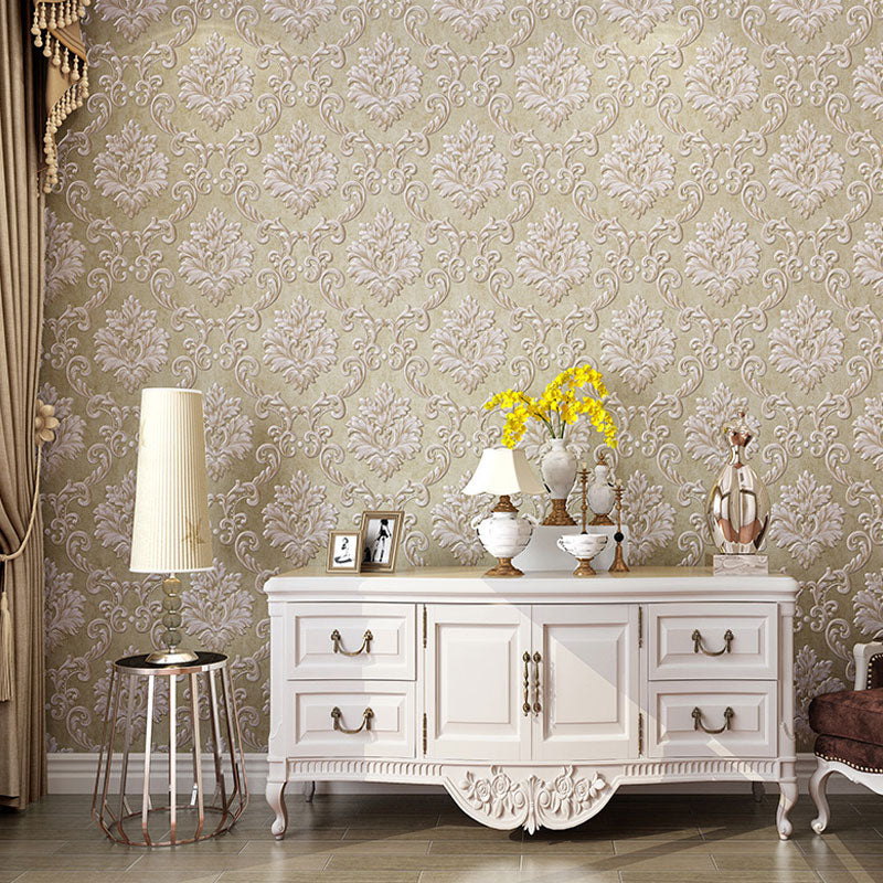 Neutral Color Damask Design Wallpaper Water-Resistant Wall Covering, 33-foot x 20.5-inch Light Yellow Clearhalo 'Vintage wall decor' 'Vintage' 'Wallpaper' Wall Decor' 984347