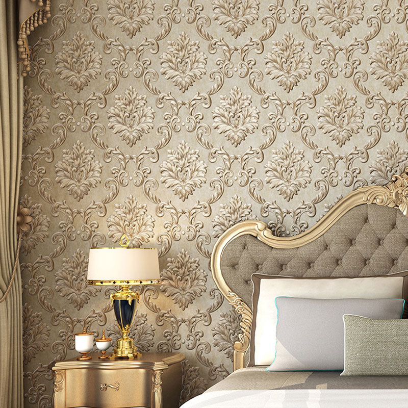Neutral Color Damask Design Wallpaper Water-Resistant Wall Covering, 33-foot x 20.5-inch Light Khaki Clearhalo 'Vintage wall decor' 'Vintage' 'Wallpaper' Wall Decor' 984356