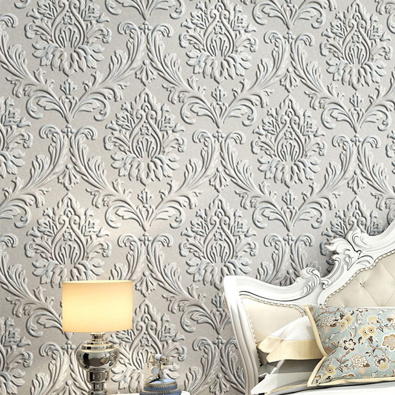 Classic Damask Design Wall Art for Bedroom Decoration, 20.5"W x 33'L Wall Art in Light Color White Clearhalo 'Vintage wall decor' 'Vintage' 'Wallpaper' Wall Decor' 984374