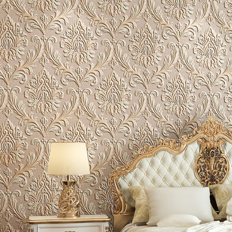 Classic Damask Design Wall Art for Bedroom Decoration, 20.5"W x 33'L Wall Art in Light Color Light Khaki Clearhalo 'Vintage wall decor' 'Vintage' 'Wallpaper' Wall Decor' 984377