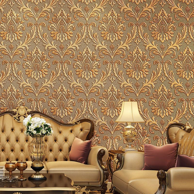 Classic Damask Design Wall Art for Bedroom Decoration, 20.5"W x 33'L Wall Art in Light Color Dark Khaki Clearhalo 'Vintage wall decor' 'Vintage' 'Wallpaper' Wall Decor' 984380