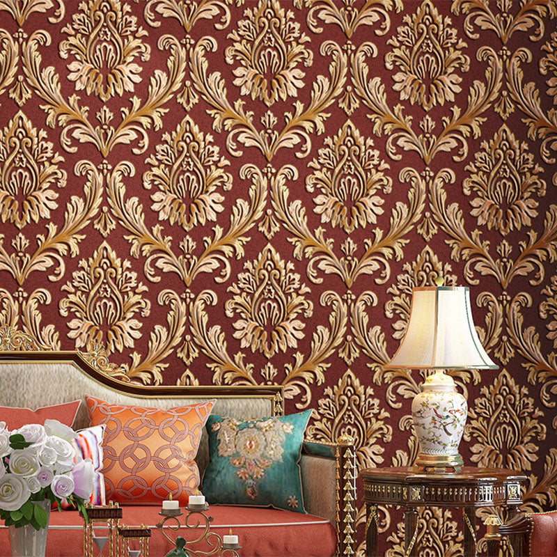 Classic Damask Design Wall Art for Bedroom Decoration, 20.5"W x 33'L Wall Art in Light Color Dark Red Clearhalo 'Vintage wall decor' 'Vintage' 'Wallpaper' Wall Decor' 984383