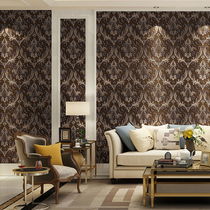 Classic Damask Design Wall Art for Bedroom Decoration, 20.5"W x 33'L Wall Art in Light Color Coffee Clearhalo 'Vintage wall decor' 'Vintage' 'Wallpaper' Wall Decor' 984386