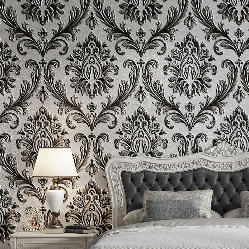 Classic Damask Design Wall Art for Bedroom Decoration, 20.5"W x 33'L Wall Art in Light Color Black-White Clearhalo 'Vintage wall decor' 'Vintage' 'Wallpaper' Wall Decor' 984389
