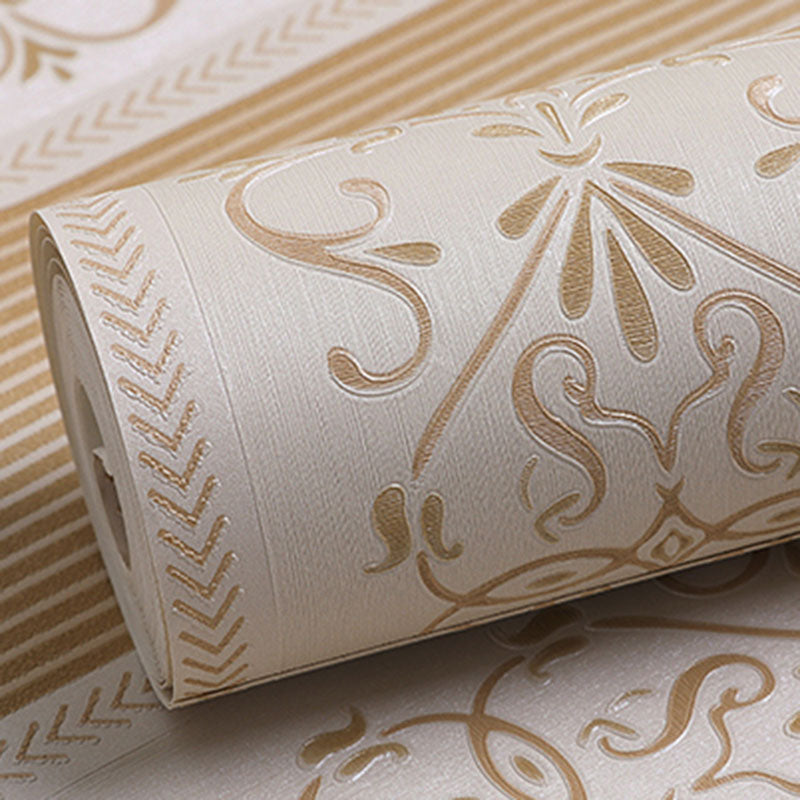 Floral Surface Wallpaper Roll for Living Room Decor Stripes Wall Art in Neutral Color, Stain-Resistant Clearhalo 'Vintage wall decor' 'Vintage' 'Wallpaper' Wall Decor' 984396