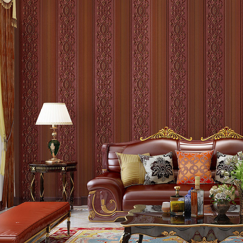 Floral Surface Wallpaper Roll for Living Room Decor Stripes Wall Art in Neutral Color, Stain-Resistant Dark Red Clearhalo 'Vintage wall decor' 'Vintage' 'Wallpaper' Wall Decor' 984401