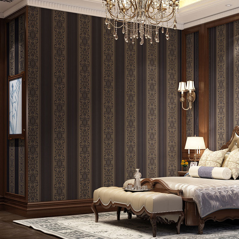 Floral Surface Wallpaper Roll for Living Room Decor Stripes Wall Art in Neutral Color, Stain-Resistant Coffee Clearhalo 'Vintage wall decor' 'Vintage' 'Wallpaper' Wall Decor' 984404