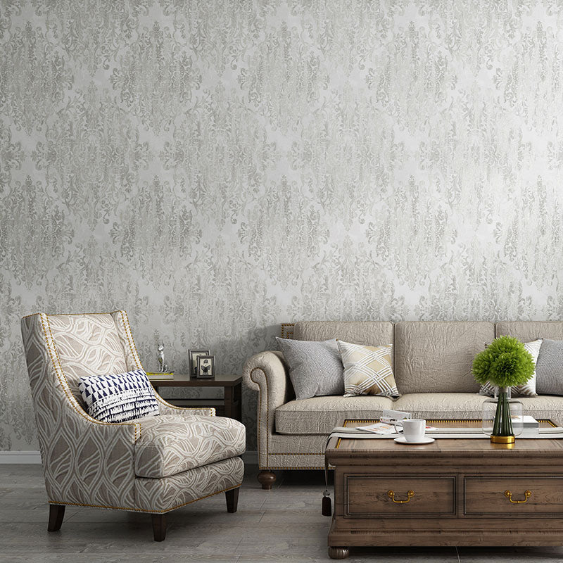 Classic Damasque Wallpaper Roll for Accent Wall in Pastel Color, 20.5-inch x 33-foot Cream Clearhalo 'Vintage wall decor' 'Vintage' 'Wallpaper' Wall Decor' 984423