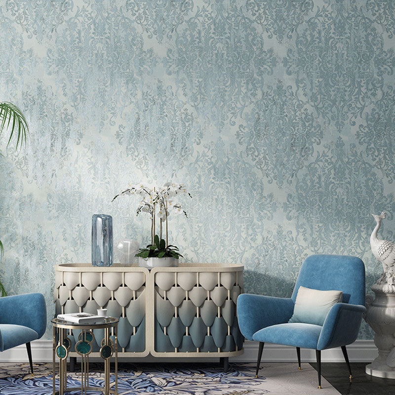 Classic Damasque Wallpaper Roll for Accent Wall in Pastel Color, 20.5-inch x 33-foot Gray Blue Clearhalo 'Vintage wall decor' 'Vintage' 'Wallpaper' Wall Decor' 984426