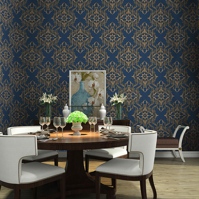 Water-Resistant Flowers Wall Covering Vinyl European Wallpaper for Living Room Decoration Blue Clearhalo 'Vintage wall decor' 'Vintage' 'Wallpaper' Wall Decor' 984435