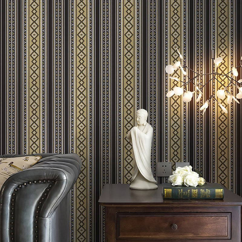 Neutral Color European Wall Decor 57.1 sq ft. Vertical Stripe Wallpaper for Dining Room Black Clearhalo 'Vintage wall decor' 'Vintage' 'Wallpaper' Wall Decor' 984469