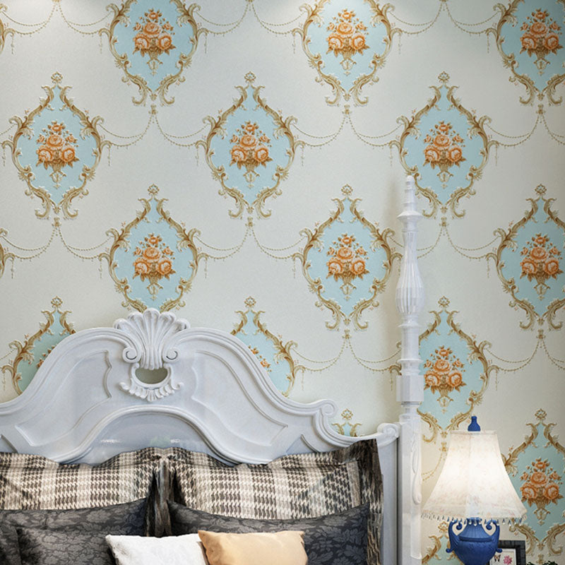 Elegant Damask Design Wallpaper Roll for Guest Room Decor, Light Color, 33'L x 20.5"W Light Blue Clearhalo 'Vintage wall decor' 'Vintage' 'Wallpaper' Wall Decor' 984510