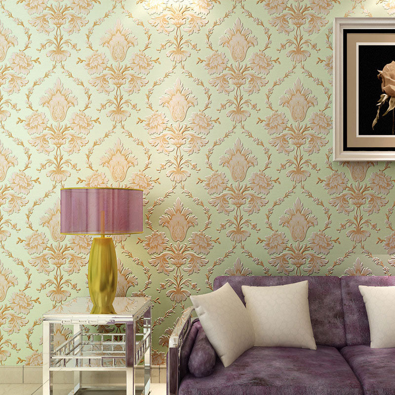 Natural Color Damasque Wall Covering Water-Resistant Wallpaper Roll for Living Room Decor Light Green Clearhalo 'Wall Decor' 'Wallpaper' 984538