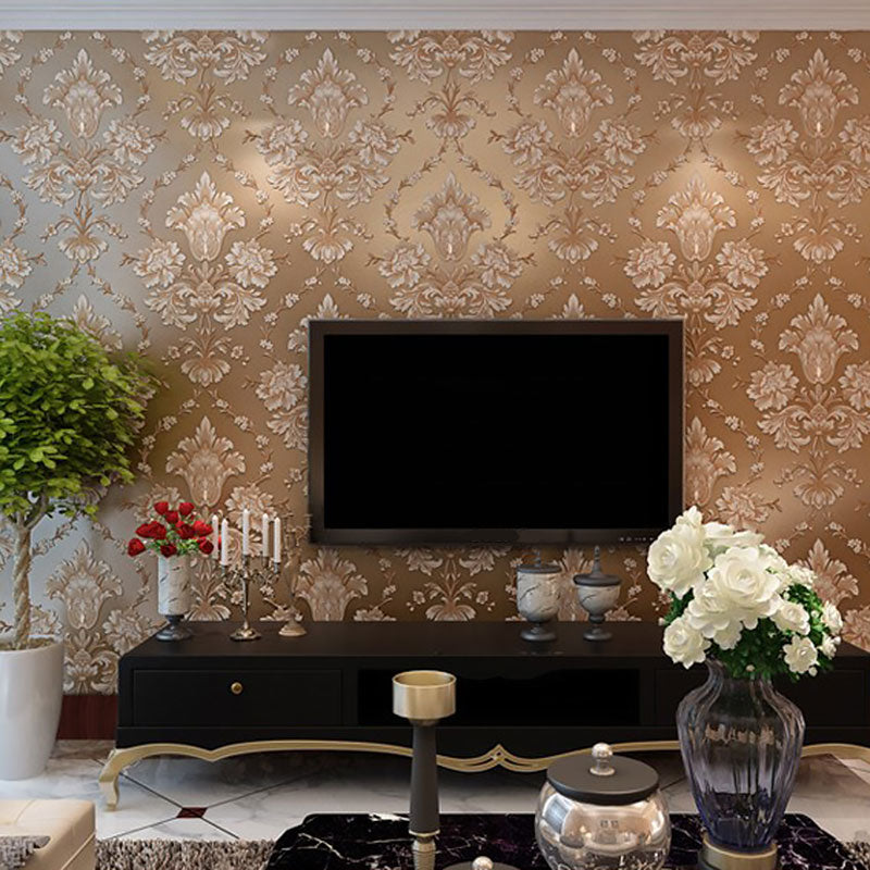 Natural Color Damasque Wall Covering Water-Resistant Wallpaper Roll for Living Room Decor Coffee Clearhalo 'Wall Decor' 'Wallpaper' 984542