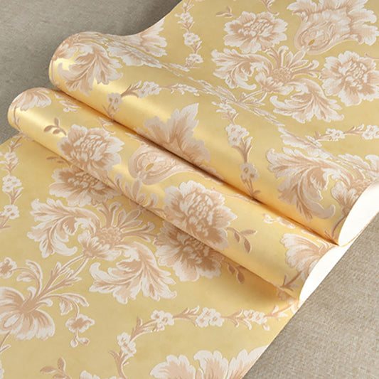 Natural Color Damasque Wall Covering Water-Resistant Wallpaper Roll for Living Room Decor
