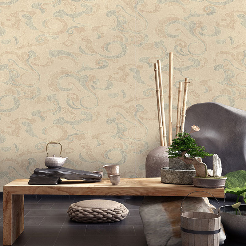 Asia Inspired Cloud Wall Decor for Living Room, 33' by 20.5" Wallpaper Roll in Natural Color Light Yellow Clearhalo 'Wall Decor' 'Wallpaper' 984560
