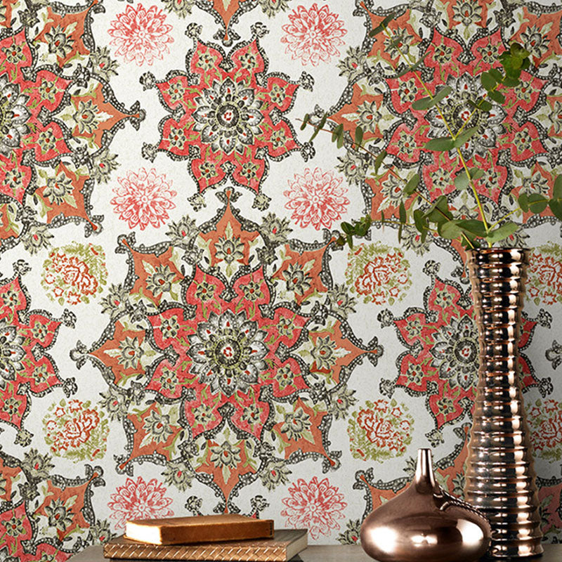 Neutral Color Totem Wall Art for Accent Wall Asia Inspired Wallpaper, 33-foot x 20.5-inch Orange Red Clearhalo 'Wall Decor' 'Wallpaper' 984628