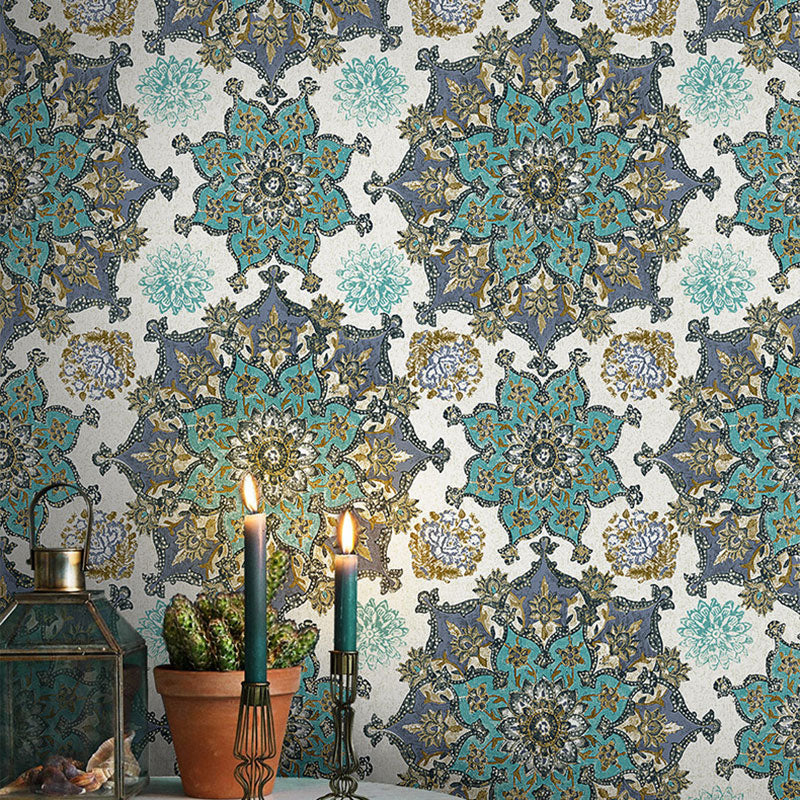 Neutral Color Totem Wall Art for Accent Wall Asia Inspired Wallpaper, 33-foot x 20.5-inch Blue Clearhalo 'Wall Decor' 'Wallpaper' 984632