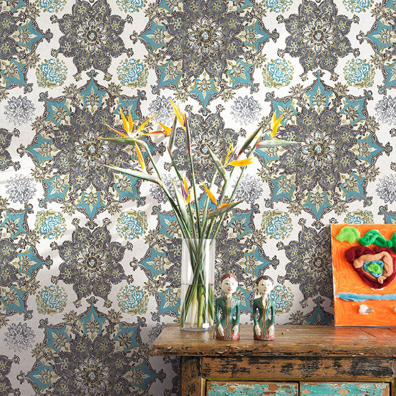 Neutral Color Totem Wall Art for Accent Wall Asia Inspired Wallpaper, 33-foot x 20.5-inch Gray Blue Clearhalo 'Wall Decor' 'Wallpaper' 984635