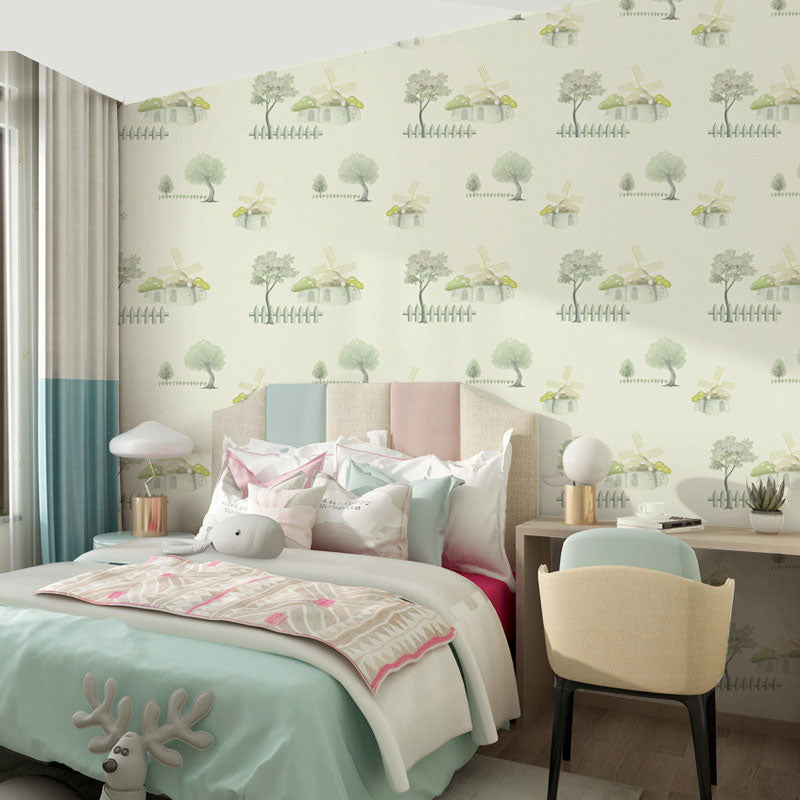 Neutral Color Cartoon Mushroom Wallpaper Water-Resistant Wall Covering for Boy's or Girl's Bedroom Light Green Clearhalo 'Wall Decor' 'Wallpaper' 984703