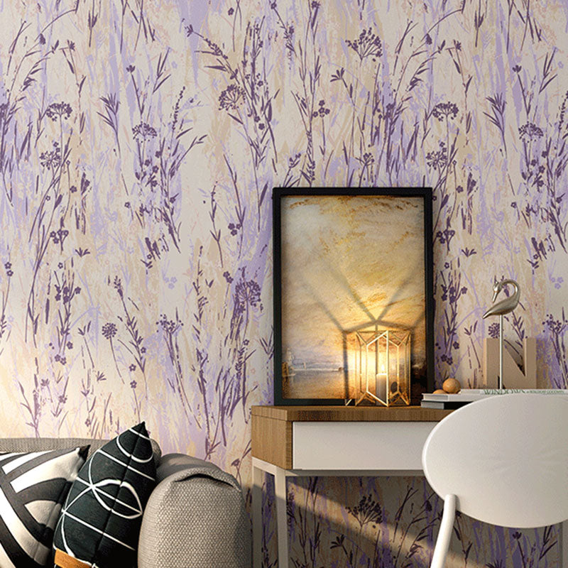 Oil Painting of Flowers Wallpaper Non-Woven Fabric Wall Covering for Living Room Decor, 20.5" x 33' Purple Clearhalo 'Country wall decor' 'Rustic' 'Wallpaper' Wall Decor' 984716