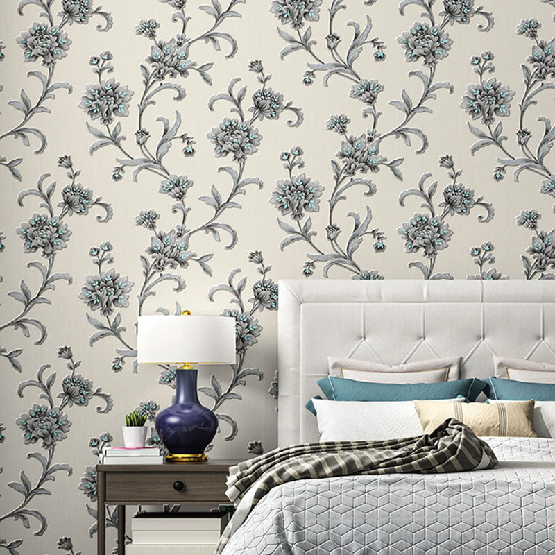 Countryside Embossed Blossoms Wall Art for Accent Wall, 57.1 sq ft. Wall Art in Pastel Color Smoke Gray Clearhalo 'Country wall decor' 'Rustic' 'Wallpaper' Wall Decor' 984722