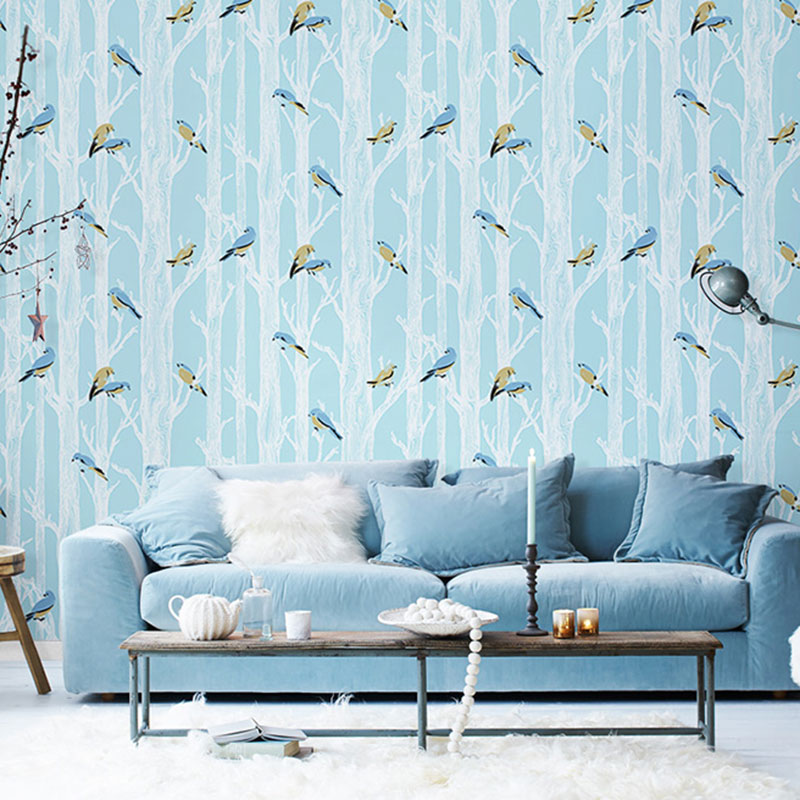 33' x 20.5" Countryside Wallpaper for Living Room Decor with Birch Tree and Birds Design in Natural Color Clearhalo 'Country wall decor' 'Rustic' 'Wallpaper' Wall Decor' 984747