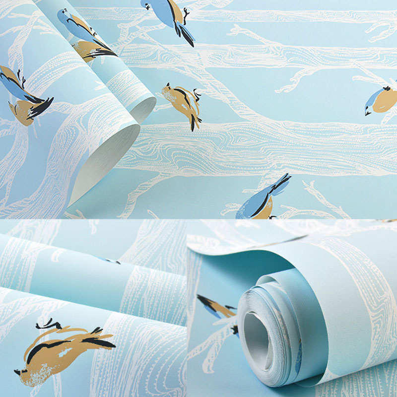 33' x 20.5" Countryside Wallpaper for Living Room Decor with Birch Tree and Birds Design in Natural Color Clearhalo 'Country wall decor' 'Rustic' 'Wallpaper' Wall Decor' 984748