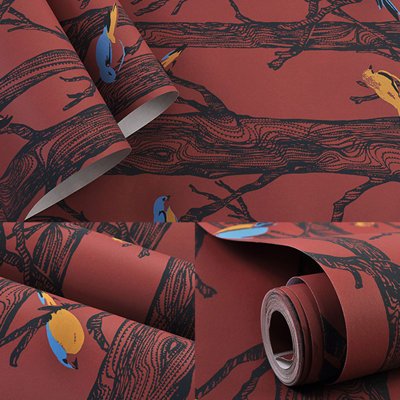 33' x 20.5" Countryside Wallpaper for Living Room Decor with Birch Tree and Birds Design in Natural Color Clearhalo 'Country wall decor' 'Rustic' 'Wallpaper' Wall Decor' 984751