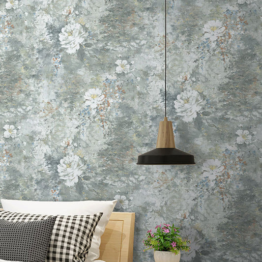 Retro Watercolors of Flower Wallpaper Roll for Accent Wall, Neutral Color, 57.1 sq ft. Gray-Green Clearhalo 'Country wall decor' 'Rustic' 'Wallpaper' Wall Decor' 984820