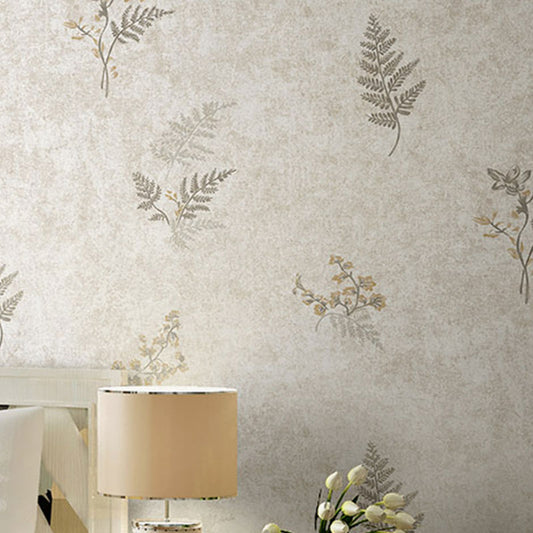 Simple Mimosa and Leaf Wallpaper in Soft Color Living Room Wall Art, 33'L x 20.5"W Cream Gray Clearhalo 'Country wall decor' 'Rustic' 'Wallpaper' Wall Decor' 984835