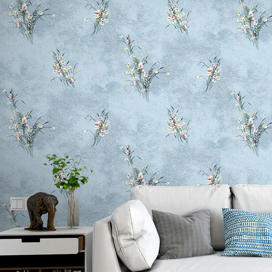 Pastel Blue Floral Design Wallpaper Roll Stain-Resistant Wall Covering for Guest Room Decoration Light Blue Clearhalo 'Country wall decor' 'Rustic' 'Wallpaper' Wall Decor' 984838