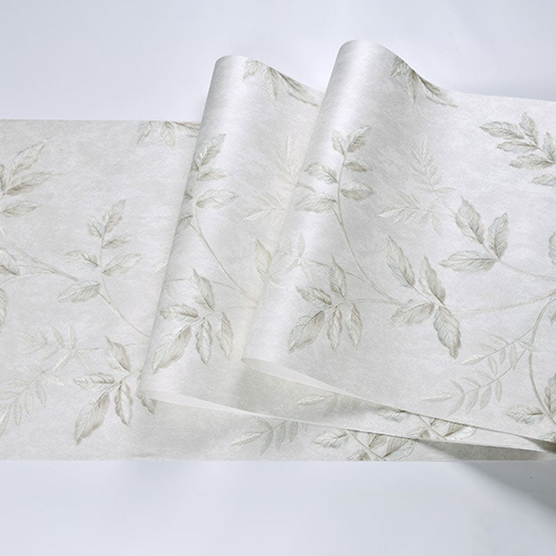Contemporary Leaves and Stem Wallpaper for Accent Wall, 20.5 in x 33 ft Wall Art in Soft Color Cream Gray Clearhalo 'Country wall decor' 'Rustic' 'Wallpaper' Wall Decor' 984859
